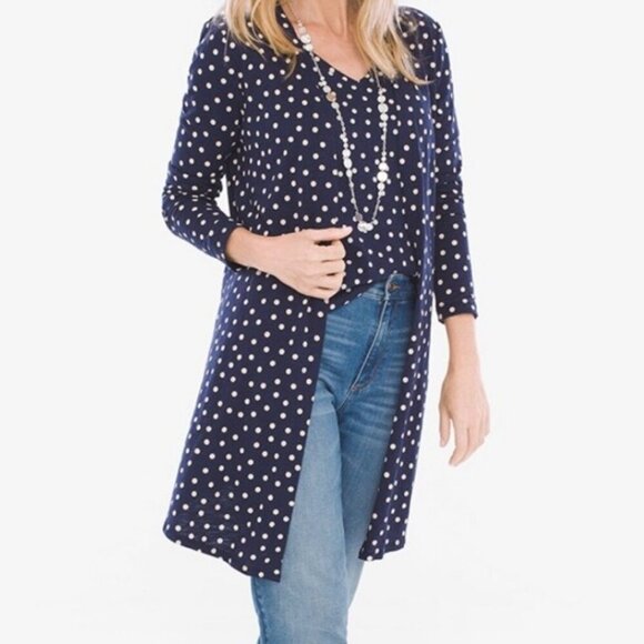 POLKA DOT NAVY BLUE  PINK PREPPY CARDIGAN CHICOS SIZE 1 US MEDIUM - Picture 5 of 16